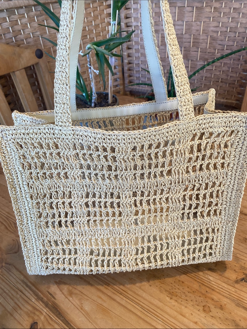 Tory Burch Cream Raffia Open-Weave Tote - Picture 6 of 17